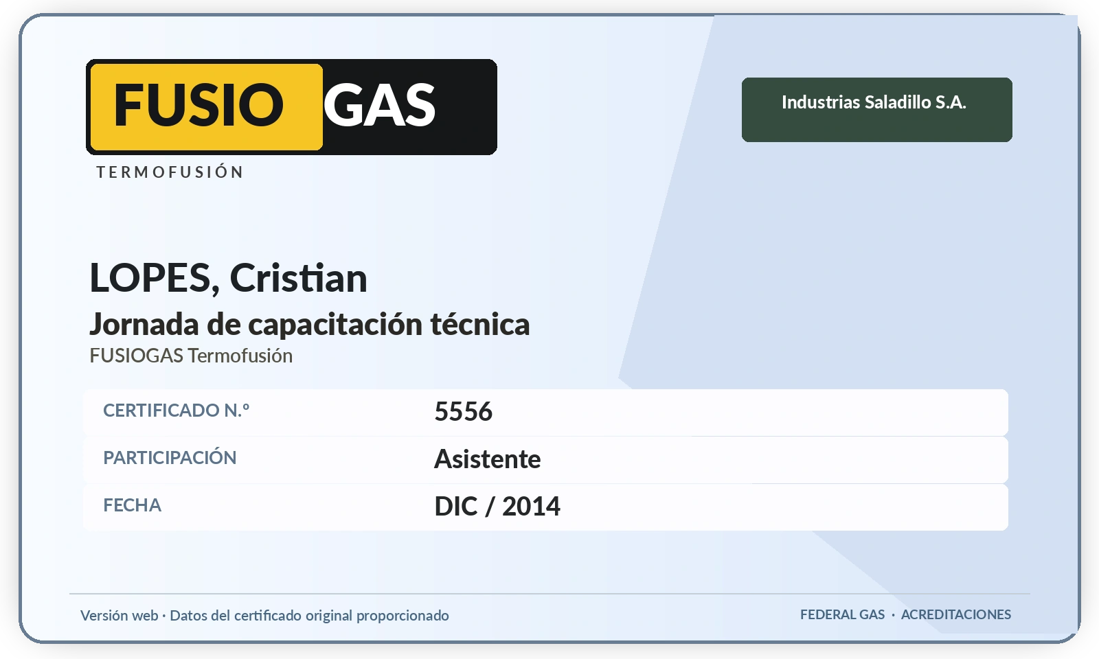 FUSIOGAS capacitación técnica