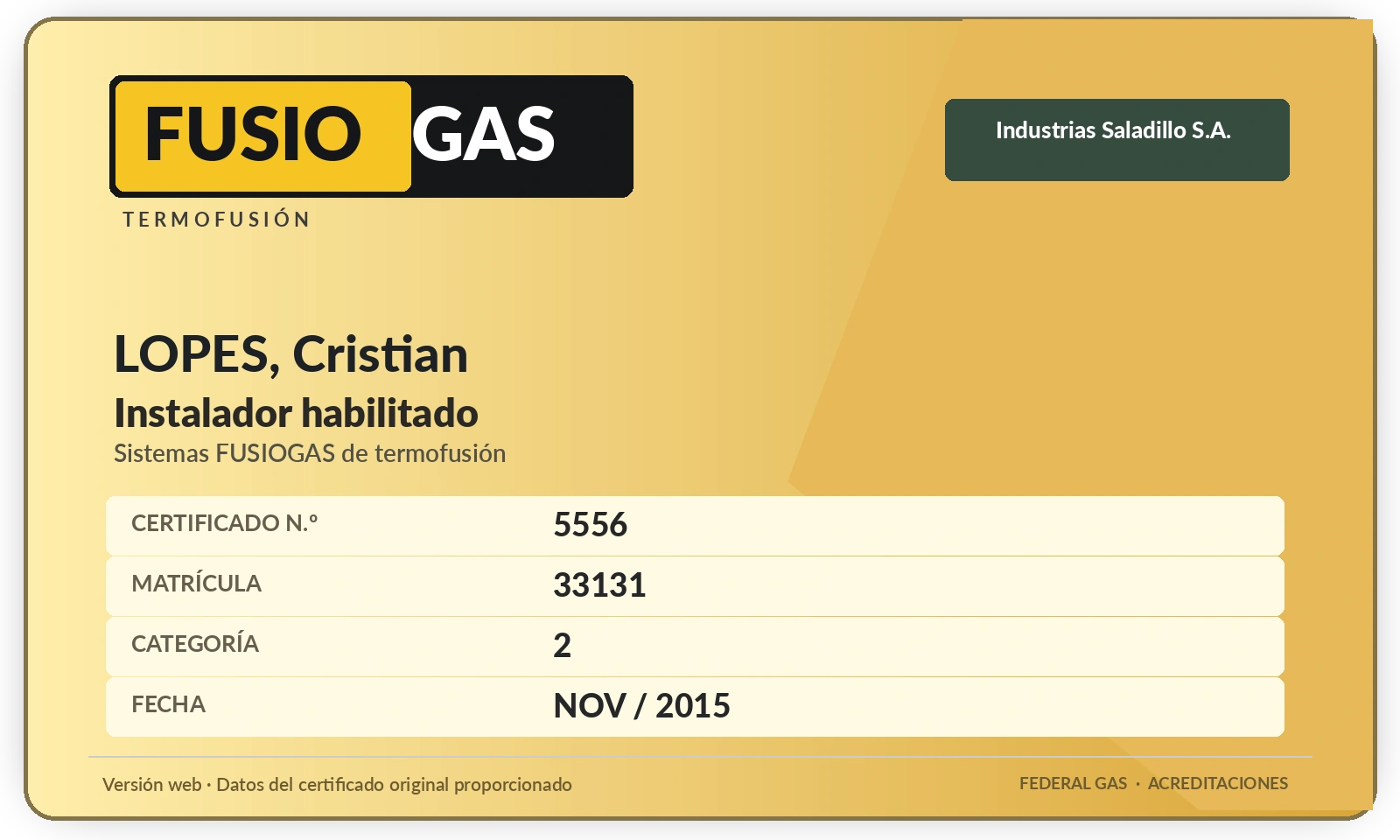 FUSIOGAS instalador habilitado